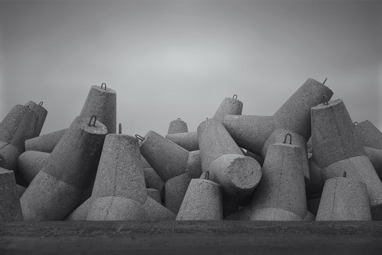 gray concrete blocks under gray sky