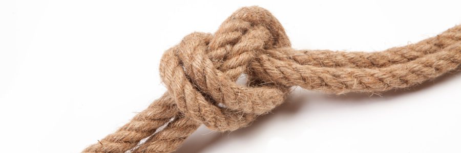 brown rope tied on white background